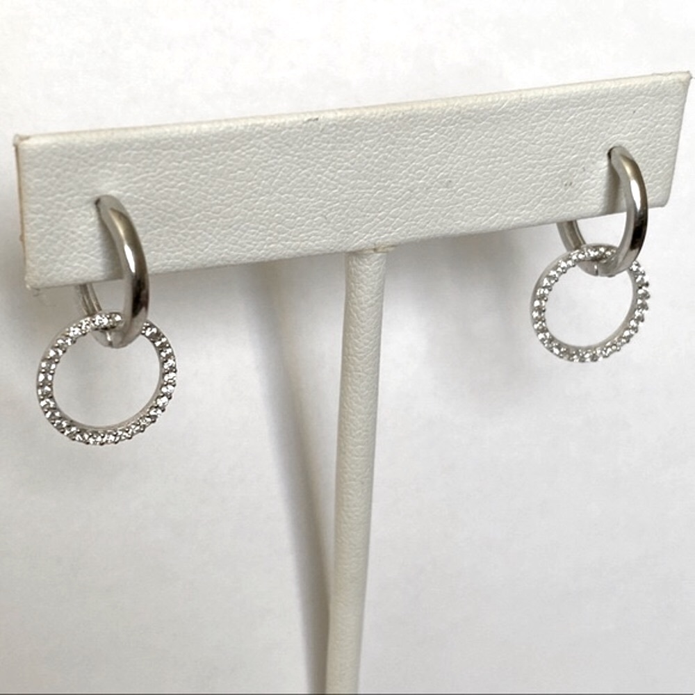 Round earrings 925 silver cz stones hoops - Picture 1 of 3